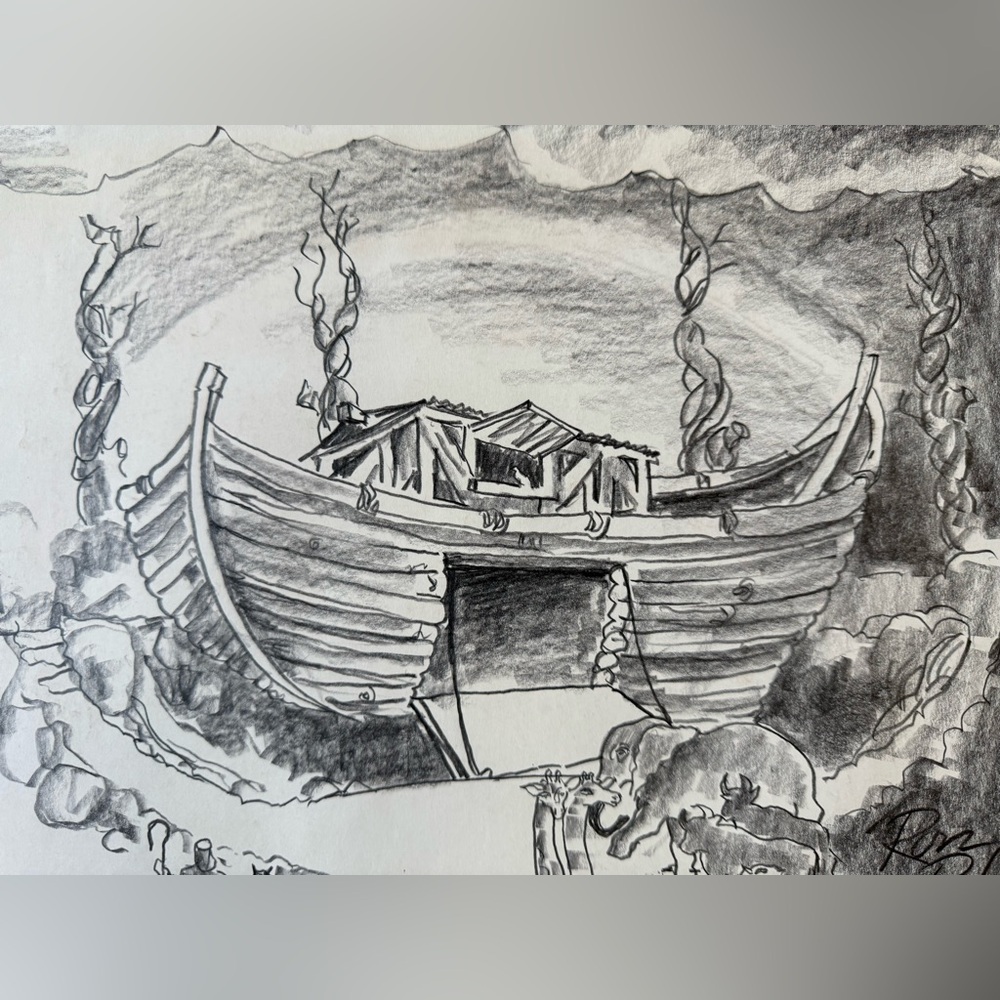 Detailed Disney Concept Art Noah's Ark Drawing by Ron Pekar